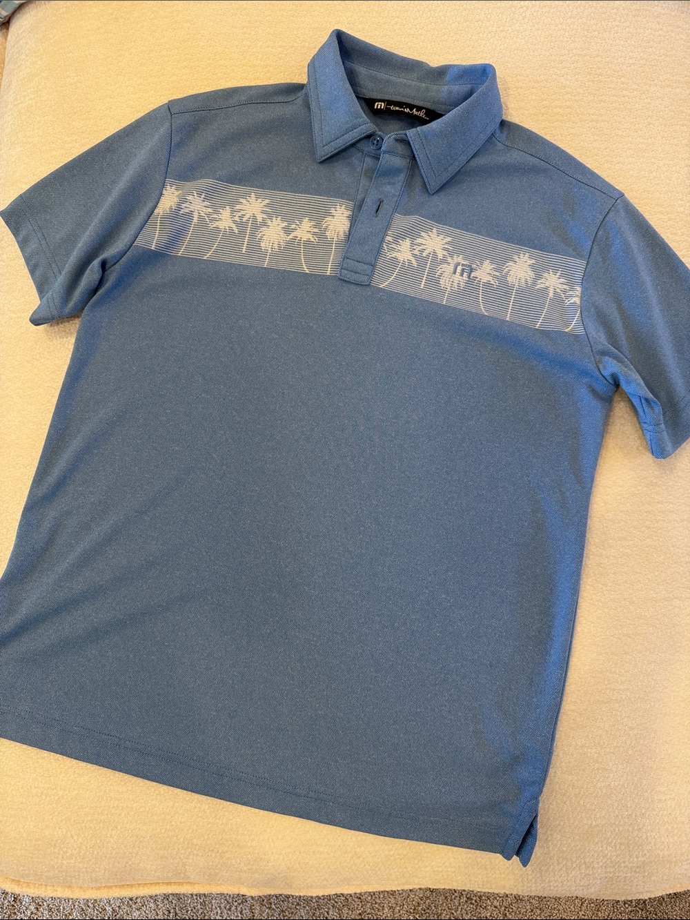 Travis Mathew Steel Blue Palm-Stripe Polo Youth M